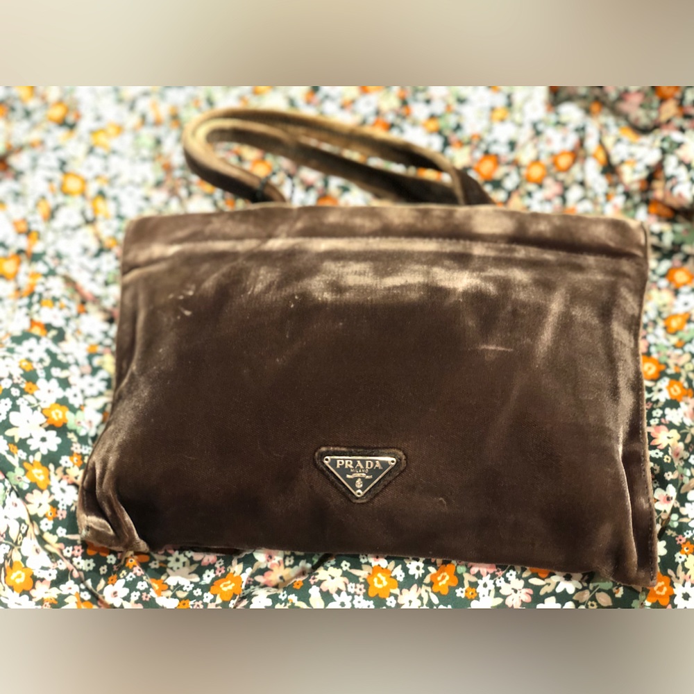 Prada Soft Velour Framed Mini Tote - Chocolate Brown